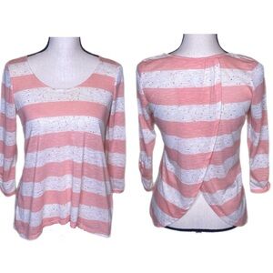 Belle du Jour 3/4 Sleeve Pull-Over Peach/Ivory Striped Shirt Size X-Small